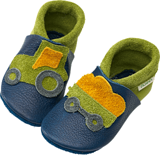 Lederschuhe mit Traktor-Motiv, blau + grün, Gr. 20/21 ALANA