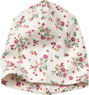 Mütze mit Ripp-Struktur & Blumen-Muster, weiß, Gr. 52/53 ALANA