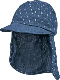 Schirmmütze aus Musselin mit Nackenschutz, blau, Gr. 54/55 ALANA