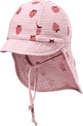 Schirmmütze aus Musselin mit Nackenschutz & Erdbeer-Muster, rosa, Gr. 48/49 ALANA