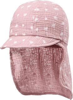 Schirmmütze mit Nackenschutz aus Musselin & Pusteblumen-Muster, rosa, Gr. 50/51 ALANA