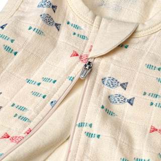 Schlafsack 0,5 TOG aus Musselin mit Fisch-Muster, beige, 80 cm ALANA