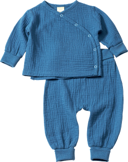 Set aus Musselin mit Wickelshirt & Hose mit Mitwachsfunktion, blau, Gr. 68 ALANA