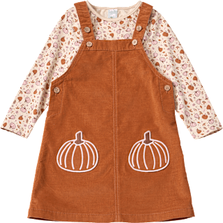 Set mit Langarmshirt mit Kürbis-Muster & Cord-Latzkleid, braun + rosa, Gr. 92 ALANA