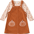 Set mit Langarmshirt mit Kürbis-Muster & Cord-Latzkleid, braun + rosa, Gr. 92 ALANA