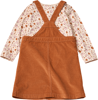 Set mit Langarmshirt mit Kürbis-Muster & Cord-Latzkleid, braun + rosa, Gr. 92 ALANA