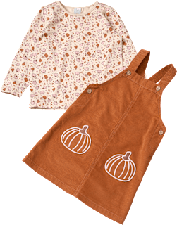 Set mit Langarmshirt mit Kürbis-Muster & Cord-Latzkleid, braun + rosa, Gr. 92 ALANA
