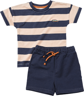 Set mit Ringel-Muster & Auto-Stickerei, blau, Gr. 104 ALANA