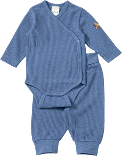 Set mit Wickelbody und Hose mit Hund-Applikation, blau, Gr. 62/68 ALANA