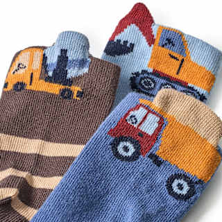 Socken mit Baustellen-3D-Motiven, blau + braun, Gr. 23/26 ALANA