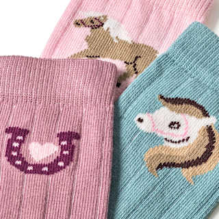 Socken mit Pferde-Motiv, rosa + blau, Gr. 29/31 ALANA