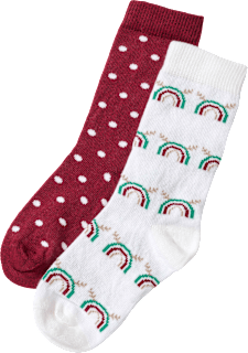 Socken mit Weihnachts-Regenbogen- & Punkte-Muster, weiß + rot, Gr. 23/26 ALANA