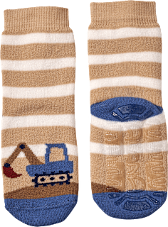 Stoppersocken mit Bagger-Motiv, beige & blau, Gr. 25/26 ALANA