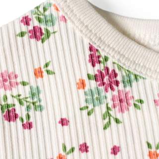 T-Shirt mit Blumen-Muster & Ripp-Struktur, weiß, Gr. 128 ALANA