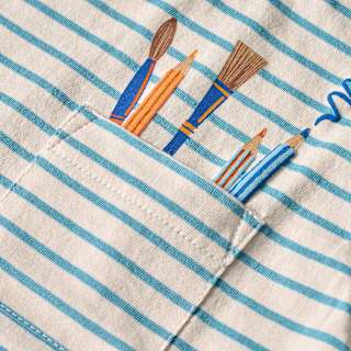 T-Shirt mit Ringel-Muster & Malutensilien-Motiv, blau & weiß, Gr. 98 ALANA