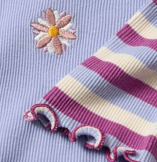 T-Shirts mit Ringel-Muster & Blumen-Stickerei, lila + rosa, Gr. 92 ALANA