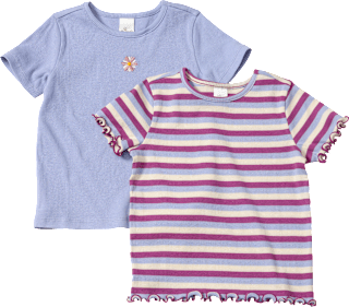 T-Shirts mit Ringel-Muster & Blumen-Stickerei, lila + rosa, Gr. 92 ALANA