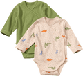 Wickelbodys Langarm mit Dino-Muster, beige + grün, Gr. 62/68 ALANA