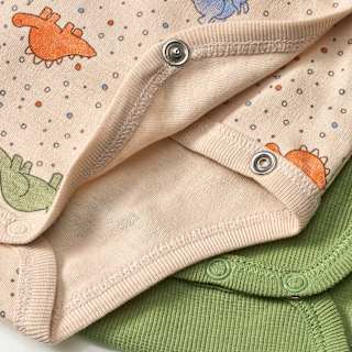 Wickelbodys Langarm mit Dino-Muster, beige + grün, Gr. 62/68 ALANA