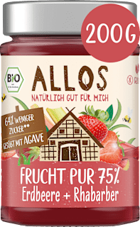 Fruchtaufstrich, Frucht Pur Erdbeere & Rhabarber 75% Frucht ALLOS