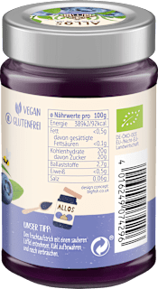 Fruchtaufstrich, Frucht Pur Heidelbeere 75% Frucht ALLOS