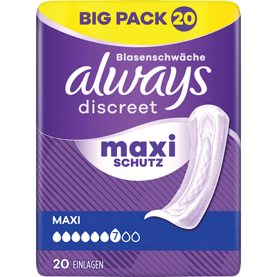 always discreet pads incontinence maxi, big pack, 20 pcs