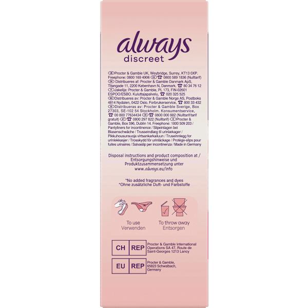discreet Slipeinlagen Inkontinenz Sensitive Normal always