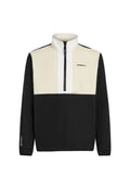 Schwarzer und cremefarbener Pullover mit einem Viertel-Reißverschluss und hohem Kragen. Mit Logo auf der Brust und elastischen Bündchen. Aus weichem Material gefertigt, mit Polartec-Logo.