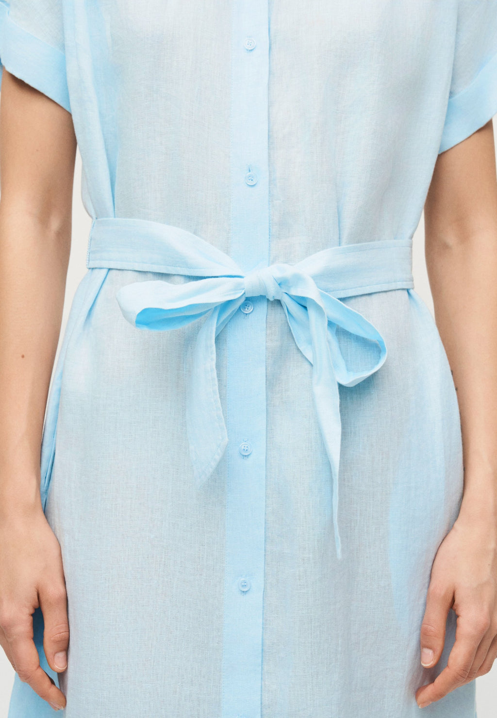 BELTED RELAXED PURE LINEN MIDI SHIRT DRESS Media 6