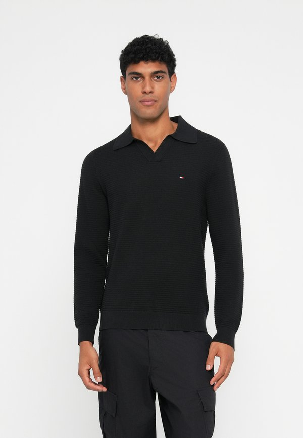 Tommy Hilfiger TEXTURED KNIT POLO COLLAR JUMPER - Jumper - black