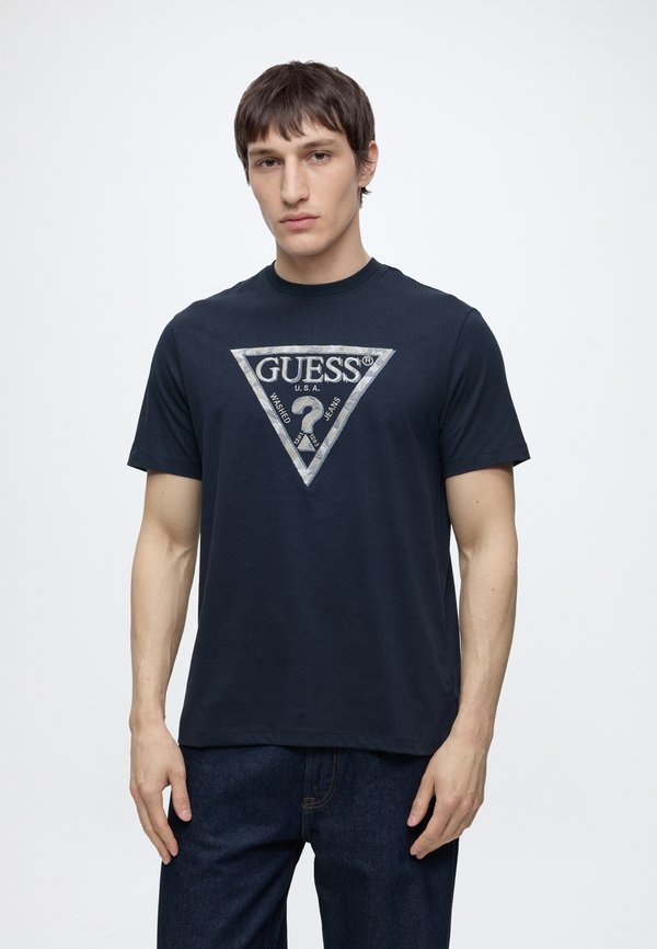 Guess TRIANGLE LEAVES EMBROIDE - Basic T-shirt - smart blue