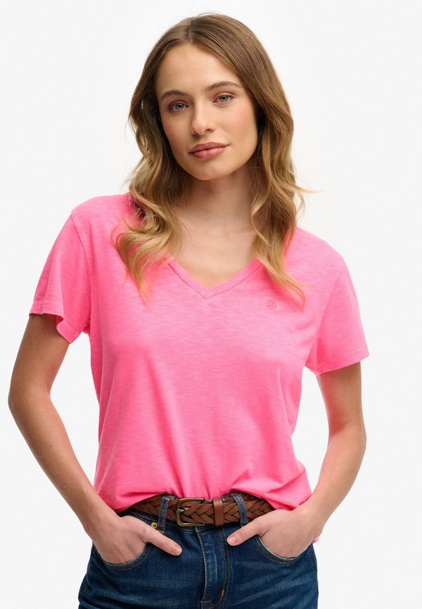 Superdry & Co SUPERDRY STUDIOS SLUB EMBROIDERED T-SHIRT.. - Basic T-shirt - fluro pink