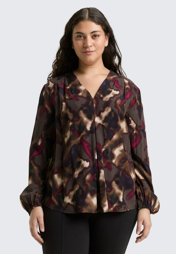 TOM TAILOR PLUS SIZE -  MIT MUSTER - Blouse - brown blurry argyle