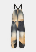 Bib-Style Outdoor-Hosen mit schwarzen verstellbaren Trägern, in einem Farbverlauf von beige zu grau, mit Reißverschluss vorne und Reißverschlusstaschen an den Oberschenkeln.