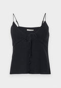 Schwarzes ärmelloses Tanktop mit dünnen verstellbaren Trägern, vorn mit Knoten und verdeckten Knopfdetails von Abercrombie & Fitch.