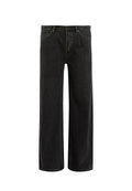 Schwarze, weit geschnittene Jeans aus Denim mit hoher Taille, im klassischen Fünf-Taschen-Design und subtilem Verblassen für eine strukturierte Optik.