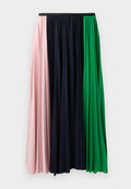Faltenrock mit Paneelen in Pink, Navy und Grün. Aus weichem Stoff gefertigt und mit einem elastischen Bund für eine bequeme Passform.