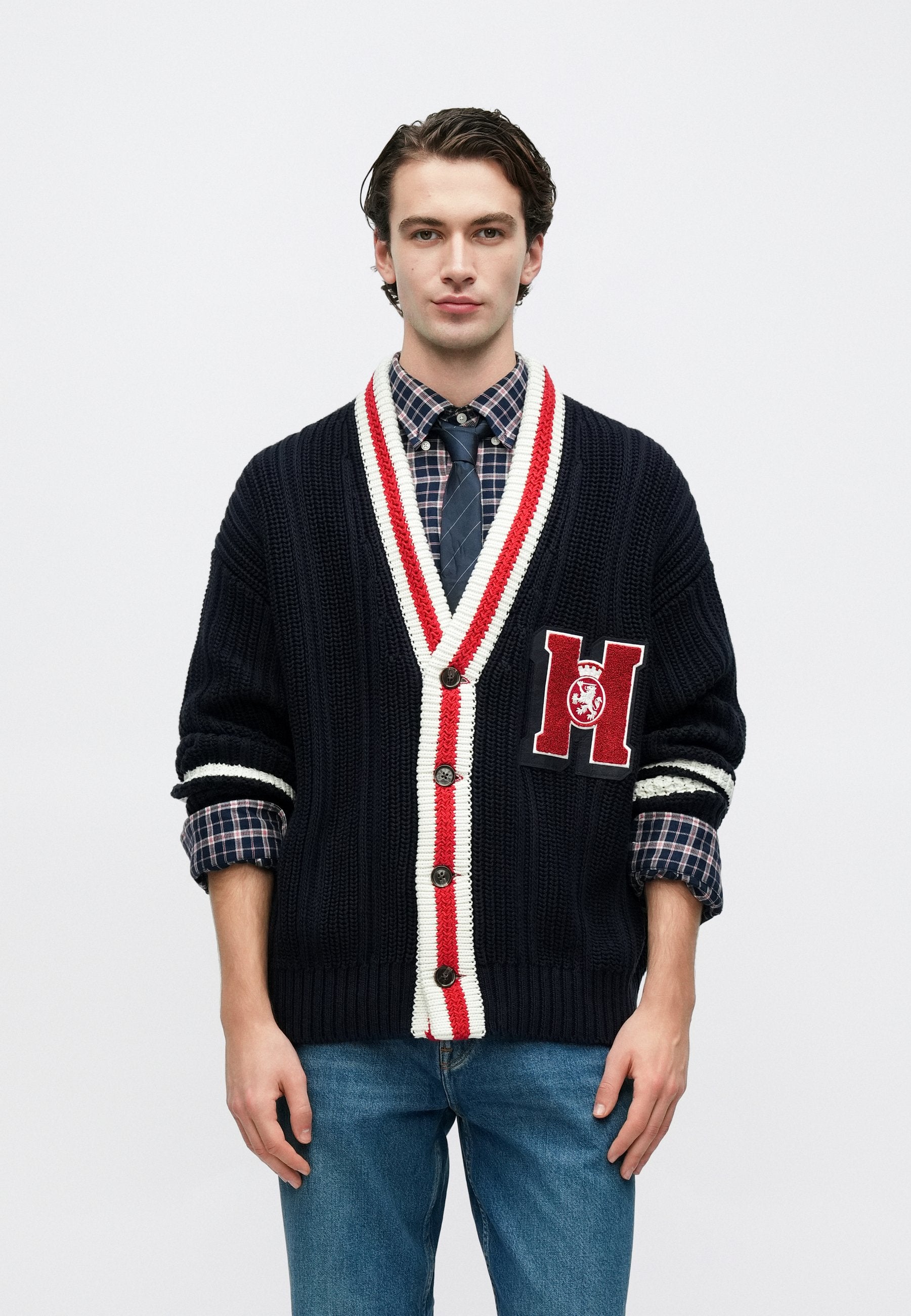 CHUNKY RIB-KNIT LETTERMAN CARDIGAN Media 3