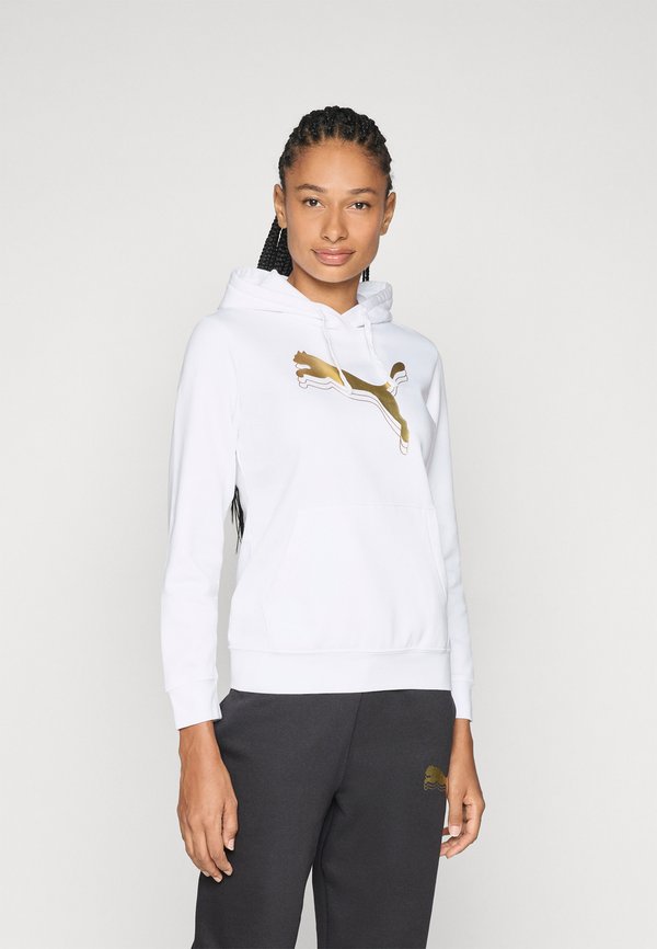 Puma ESS METALLIC HOODIE FL - Hoodie - white/metallic gold-coloured