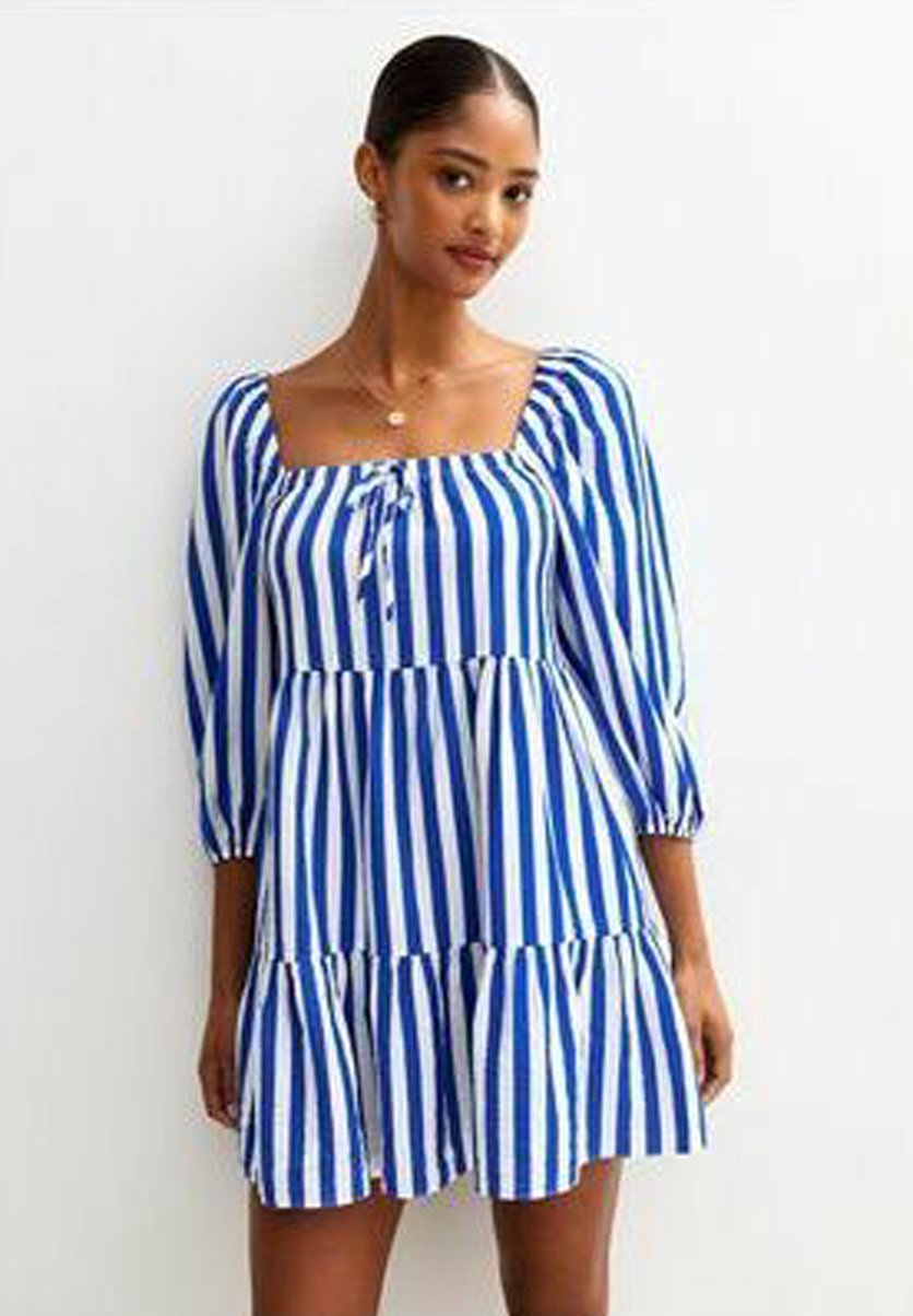 New Look STRIPED SMOCK TIERED MINI