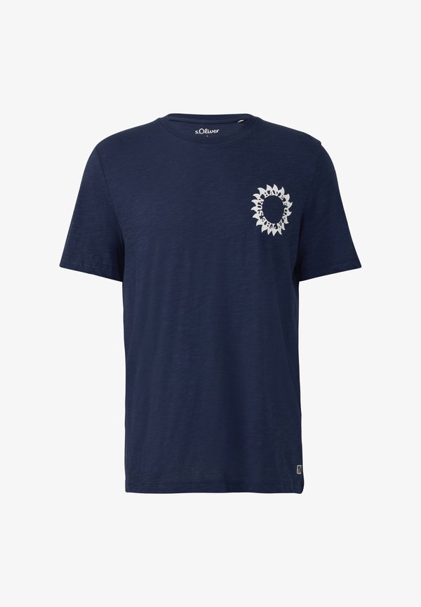 s.Oliver MIT FRONT UND FLAMM STRUKTUR - Print T-shirt - tiefblau
