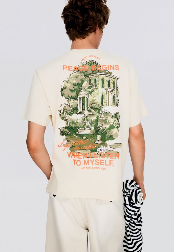 Bershka PEACE GRAPHIC - TSHIRT - Print T-shirt - camel