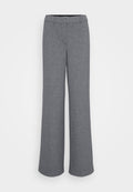 Graue weite Hose aus strukturiertem Stoff mit einer Fronttasche, Gürtelschlaufen und einem taillierten Bund.
