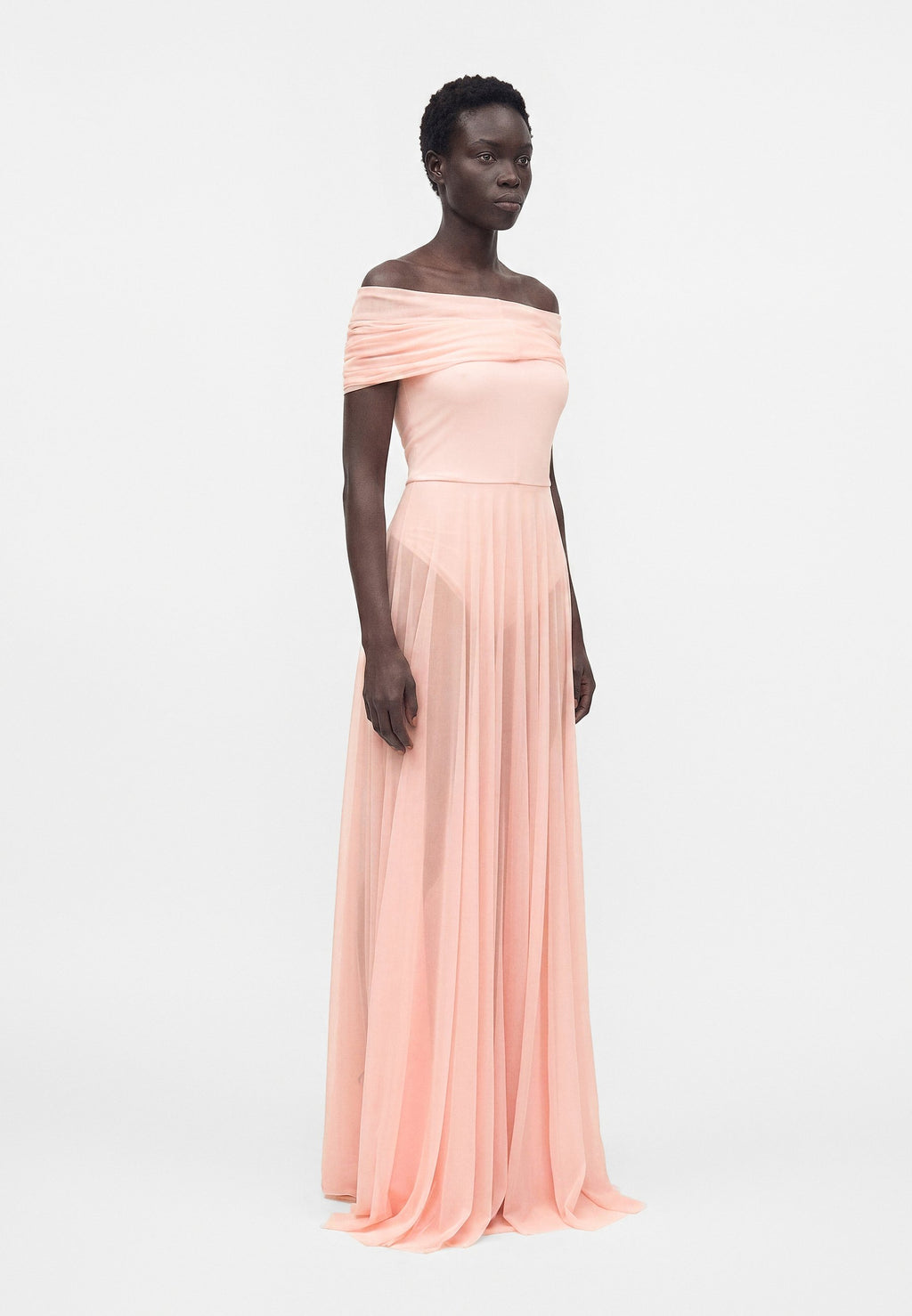 Norma Kamali COWL NECK OFF SHOULDER COMBO FLARED GOWN
