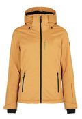 Orangenjacke mit durchgehendem Reißverschluss, verstellbarem Kapuze und schwarzen Akzenten. Verfügt über zwei Seitentaschen und ein Logo auf der Brust. Hergestellt aus strukturiertem Stoff.