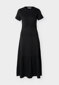 DKNY RUCHED BODICE SHORT SLEEVE TIER LONG DRESS