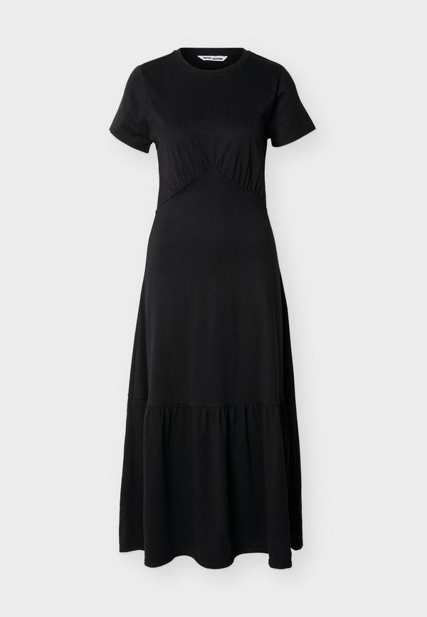 DKNY RUCHED BODICE SHORT SLEEVE TIER LONG DRESS