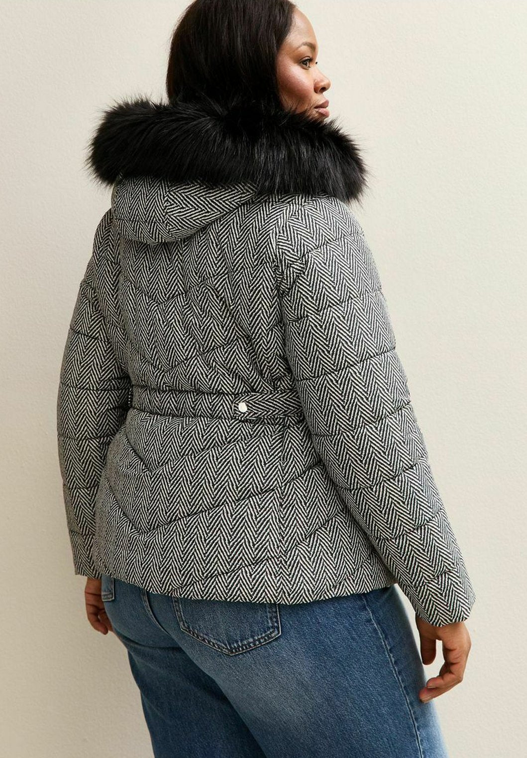 New Look Curves CURVES HERRINGBONE PRINT HOOD PUFFER