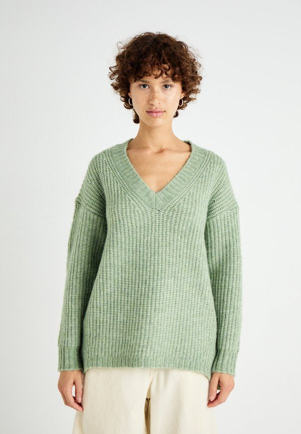 ONLY ONLIDA LIFE LOOSE VNECK - Jumper - hedge green melange