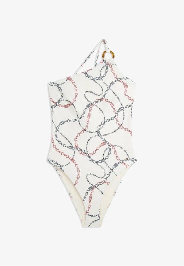 Tommy Hilfiger PRINT TORTOISESHELL RING ONE SHOULDER - Swimsuit - chain rope calico